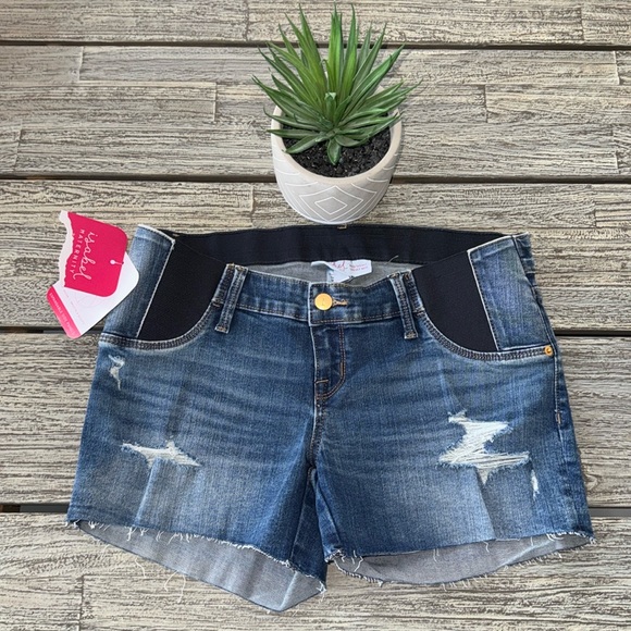 Isabel Maternity by Ingrid & Isabel Side Panel Cut-Off Midi Shorts, Sz 2 - Picture 1 of 3